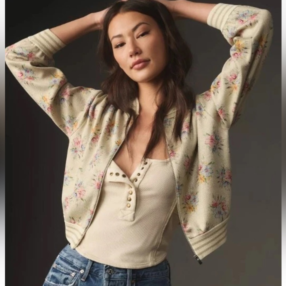 Maeve Lurex Printed Knit Bomber Jacket from Anthropologie